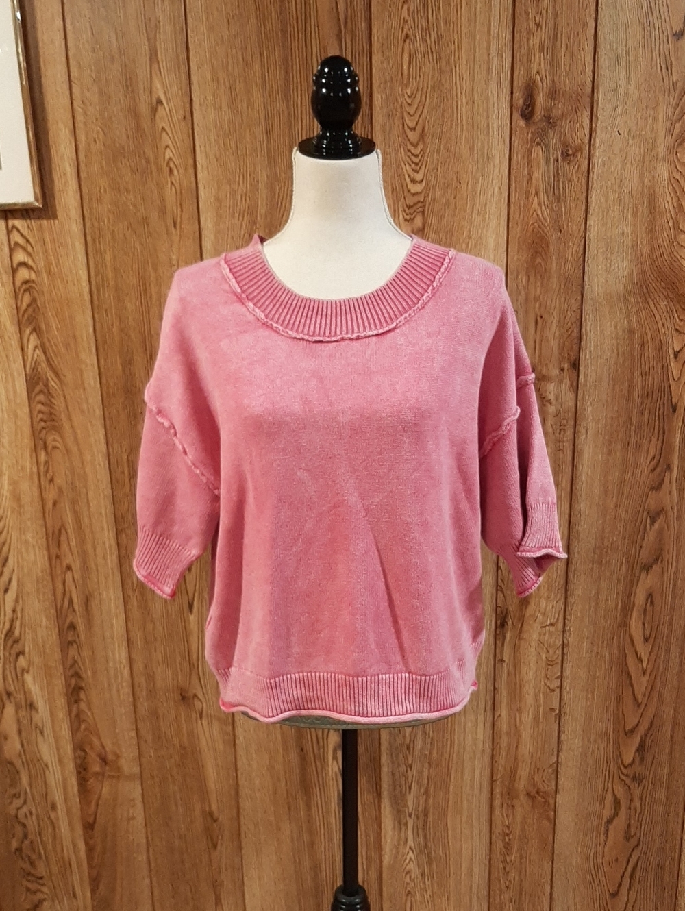 🥀NWT BiBi Pink Mineral-Washed Short-Sleeved Sweater (L)🥀
